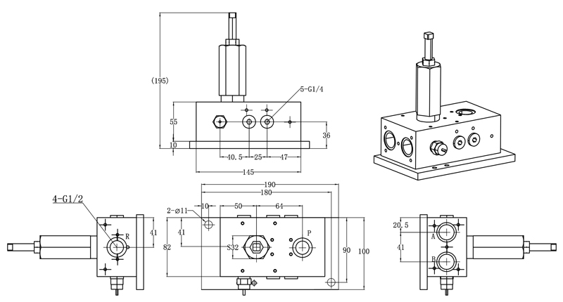 Technical Drawing of DU-C Hydraulic Change-Over Valves