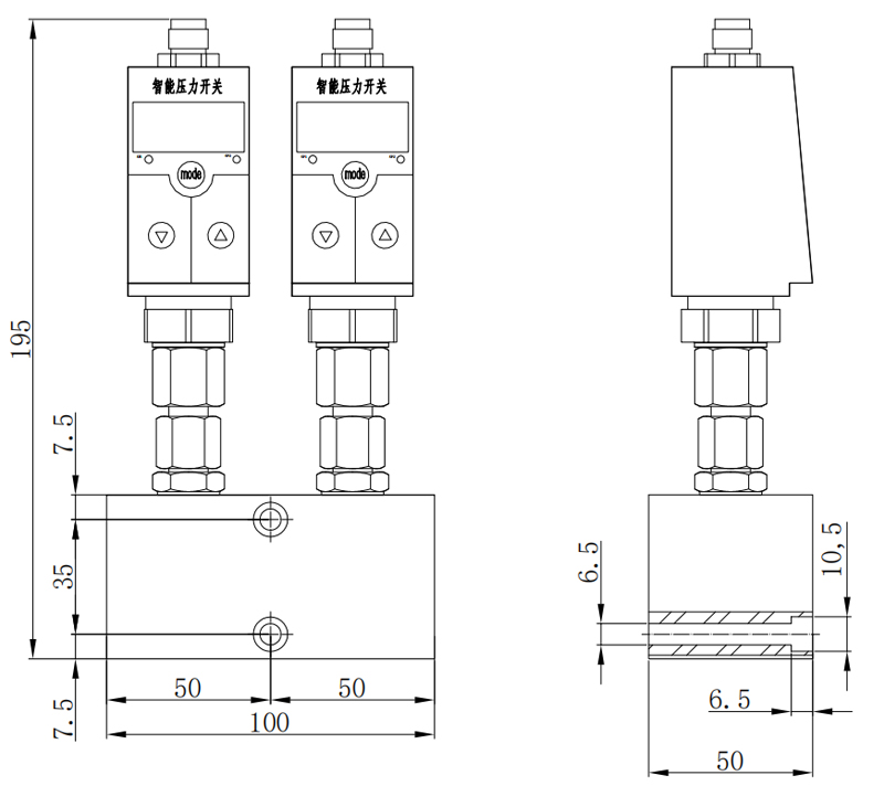 Technical Drawing of EPW End-of-line Pressure Switches