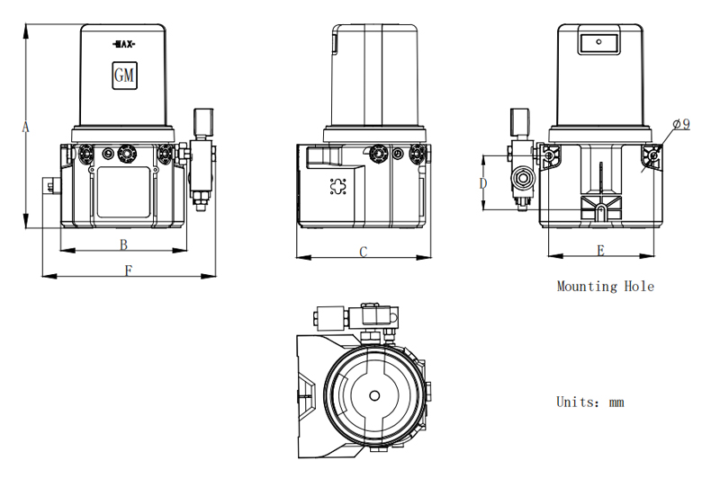 Technical Drawing of GMS Single Line Lubrication Pump