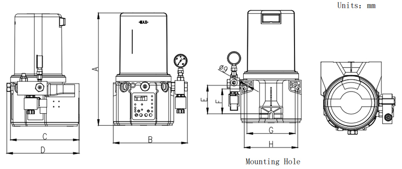 Technical Drawing of GTS Single Line Lubrication Pump